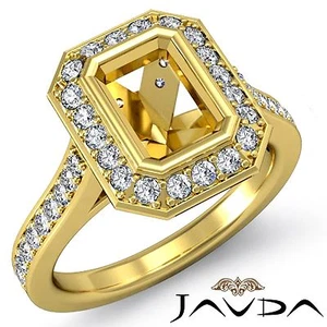 Anillo de compromiso de diamantes con montura de halo semimontaje esmeralda oro amarillo de 18 k 0,5 quilates - Imagen 1 de 6