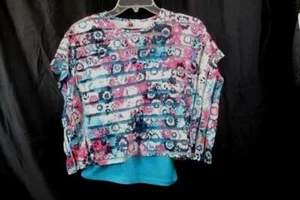 L.E.I. Girl's Blouse with Built in Tank Top Floral Blue Multicolor Size M - Picture 1 of 4