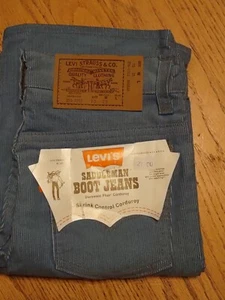 VINTAGE 1973 LEVI'S SADDLEMAN BOOT JEANS - BLUE CORDUROY 316-1512 -SIZE 10 25 W - Picture 1 of 4