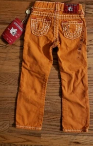 Neu mit Etikett True Religion Jungen Geno Kontrast Super T Jeans, Größe 4, orange/weiß... - Bild 1 von 6