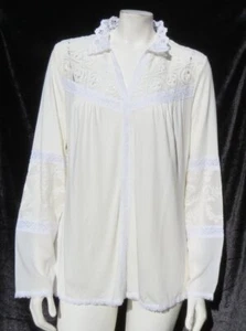SUNDANCE US L Ivory Modal Jersey Lace Embroidered Blouse Shirt Top Long Sleeves - Picture 1 of 7