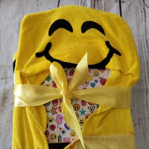 Kids Bath Hooded Towel Wrap, 24 in x 50 in, Emojination Yellow st - Picture 1 of 7