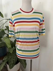 Ann Taylor Stripe Sweater M Multi Color Rainbow Short Sleeve Color block - Picture 1 of 6