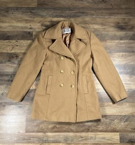 Bill Blass Womens Pea Coat 4 Beige Lined Double Breasted 100% Wool - Picture 1 of 16