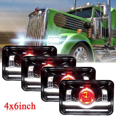 For Kenworth W900 T800 Peterbilt 357 379 378 4pcs 4x6" LED Headlights Hi/Lo Beam - Image 1 of 4