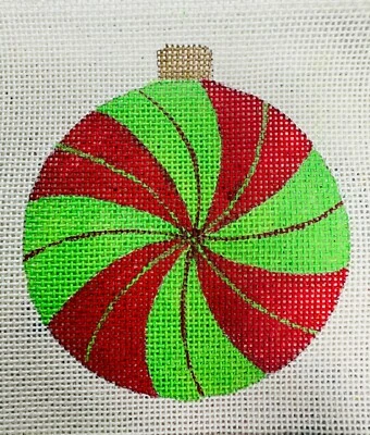 ZWEIGART Handpainted needlepoint Red & Green Candy Christmas Ornament 18ct