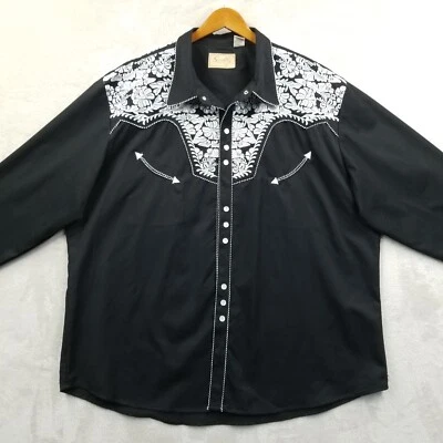 Scully Western Shirt Men 3X Black Embroidered Gunfighter Pearl Snap Long Sleeve - Image 1 of 4