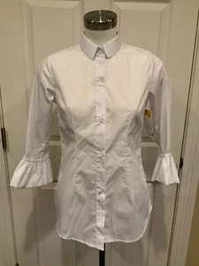 Gretchen Scott White Priss Brooks Button-Up Shirt W/ Flared Sleeves Size XS NWT! - Picture 1 of 10