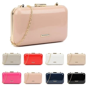 Women Patent Clutch Bag Shoulder Hard Case Party Wedding Bridal Evening Handbag - Picture 1 of 11