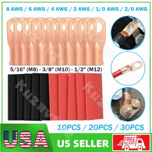 10/30Pcs Car Battery Bare Copper Cable Lugs Ring Crimp Terminals Wire Connectors - Picture 1 of 39