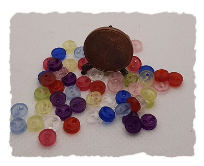 10 Mini-Knöpfe, 5 mm Ø, Farbwahl, für d. Miniatur-Schneiderei, semi-transparent - Bild 1 von 2