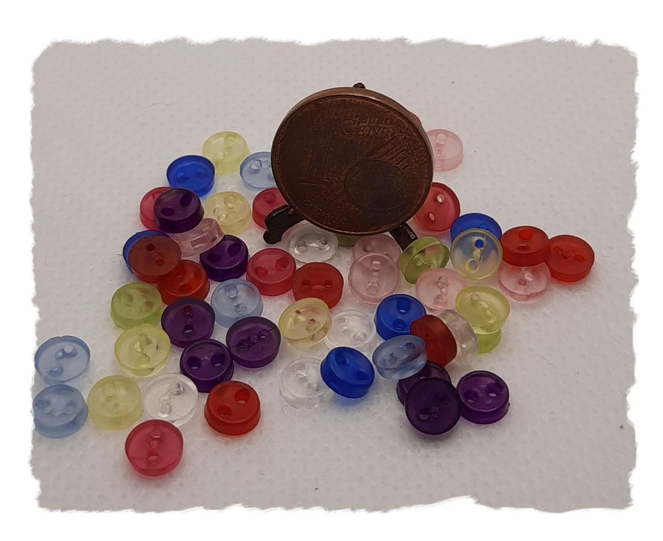 10 Mini-Knöpfe, 5 mm Ø, Farbwahl, für d. Miniatur-Schneiderei, semi-transparent - Bild 1 von 2