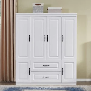 4 Doors Wardrobe Armoire 2 Drawers Freestanding Armoire Wardrobe Closet Clothes - Picture 1 of 8