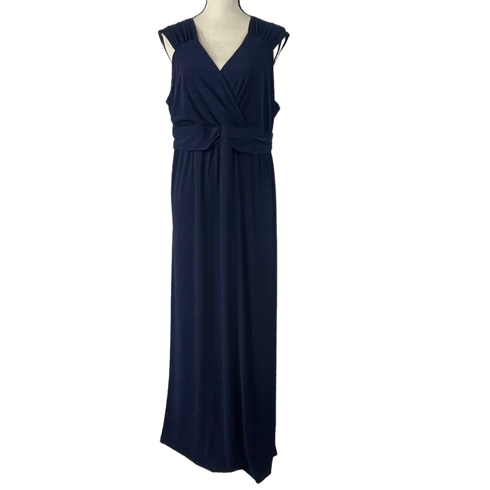 NY Collection Womens Gown Navy Blue Size 3x Plus Surplice Ruched 491