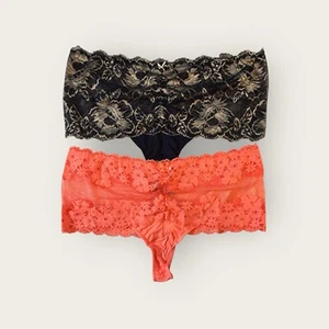 Cacique Stretch Lace Mesh Fishnet Wide Side Thong Panty Lot of 2 sz 22/24 - Picture 1 of 3