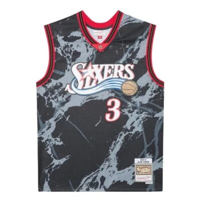 Mitchell & Ness NBA Team Marble 76ers Allen Iverson Swingman 2000 Size Small - Image 1 of 2