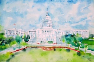UNITED STATES CAPITOL watercolor painting - Poster - various sizes! washington - Picture 1 of 7