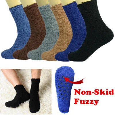 Men 6 Pairs For Winter Soft Cozy Fuzzy Socks Non-Skid Plain Solid Slipper 9-13 - Image 1 of 4