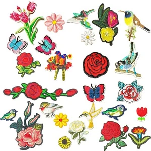 1x Set Multi Pcs Birds & Flowers Theme Sew-On Iron-On Embroidered Patches - Picture 1 of 15