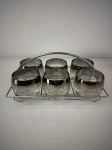 MCM 1960er Dorothy Thorpe Roly Poly Silver Fade Barware Glas 6er Set mit Caddy - Bild 1 von 14
