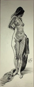 Original Female Charcoal on paper life Drawing nude Girl woman artwork realism - Picture 1 of 1