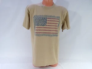 USA Vintage Anvil Patriotic T Shirt Uomo Grande Bandiera Americana Beige Tutto Cotone G25 - Foto 1 di 7