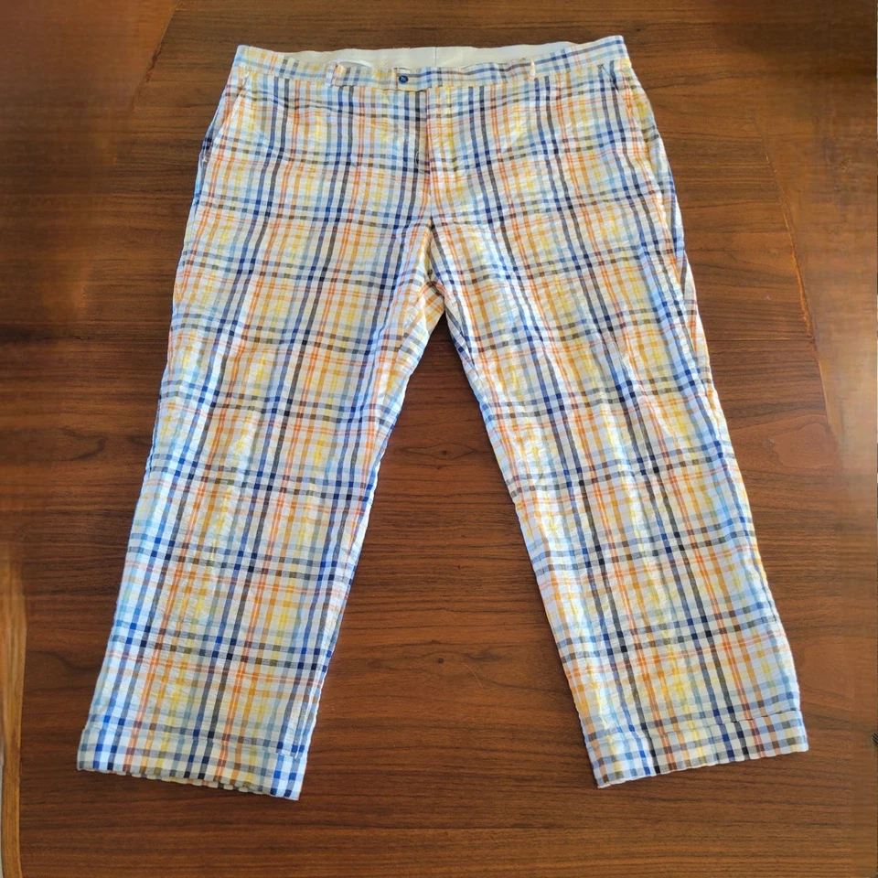 Pantalones de vestir para hombre 100 % algodón verano Seersucker calce moderno a cuadros talla 48x29 Foto 1 de 4