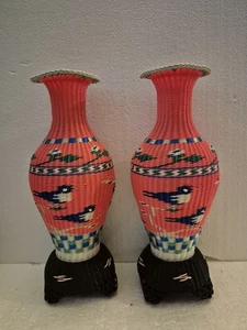 Vintage Paar Scoubidou Vasen - Bild 1 von 12