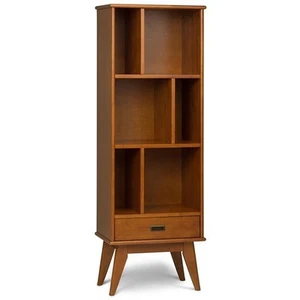 Draper Solid Hardood 64x 22 "Modern Wood Bookcase and Storage Unit in Teak Brown - Picture 1 of 5