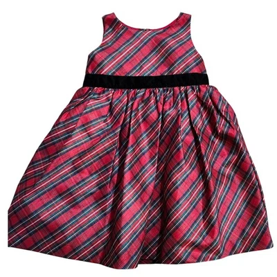 Vestido de vacaciones Gymboree niñas a cuadros cinta de terciopelo talla 4T rojo verde Navidad Foto 1 de 4
