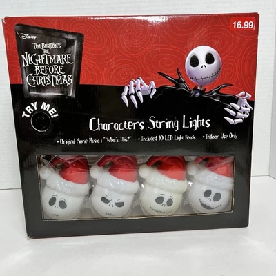 The Nightmare Before Christmas String Lights Santa Jack Skellington Musical LED - Image 1 of 4
