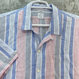 Brooks Brothers Shirt Men's XL Loop collar short sleeve 100% Linen Preppy resort - Picture 1 of 15