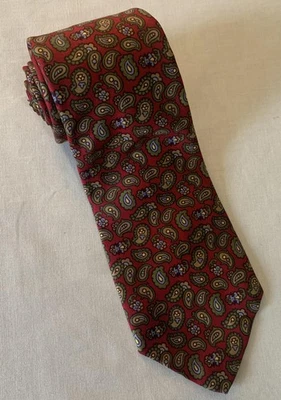 Gravata Brooks Brothers masculina seda vermelha paisley estampada na Inglaterra clássica - Imagem 1 de 4