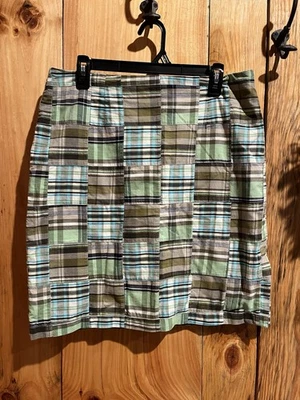 Saia xadrez patchwork CAPE MADRAS verde/azul tamanho 12 totalmente forrada - Imagem 1 de 4