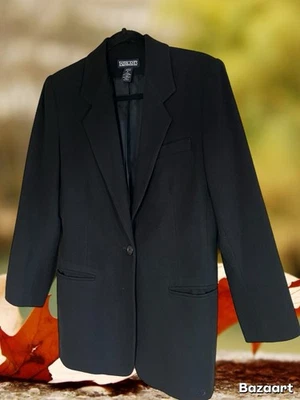 Jaqueta Blazer Lands End Feminina Lã Cashmere Tamanho 8 Preta Bolsos Botão para Cima - Imagem 1 de 4