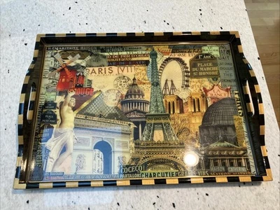 Exquisita bandeja para servir de madera pintada a mano estilo decoupage Annie Modica Paris Foto 1 de 4