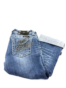 Miss Me Girls Jeans Girls Size 12 Angel Wing Capris - Y2K - EUC - Embellished - Picture 1 of 8