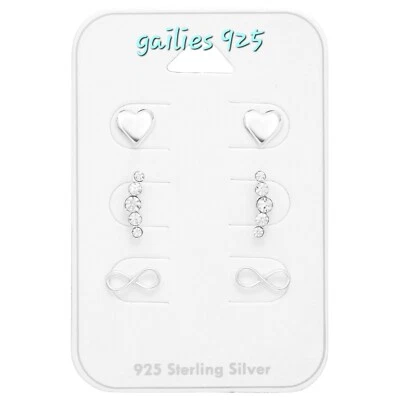 Donna Ragazze 925 Argento Sterling Cuore, Cristallo, Infinito Orecchini a Lobo - Immagine 1 di 2