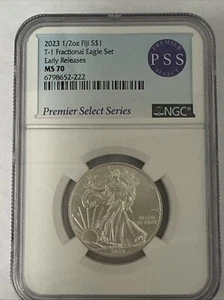 NGC 2023 1/2 OZ FIJI  T-1 FRACTIONAL EAGLE EARLY RELEASES MS 70 PSS SELECT - Picture 1 of 3