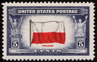 US - 1943 - 5 Cents Flag of Poland Issue Overrun Countries Series # 909 Mint NH