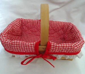 Cesta de recolección de granja con mango - forro acolchado a cuadros rojo/blanco 7" x 12" - Imagen 1 de 5