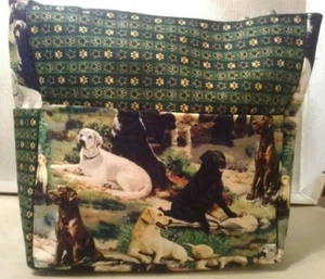 Dog Labs Black Yellow Pets Puppies Green Paws Purse/Project Bag Handmade 12x12 - Picture 1 of 8