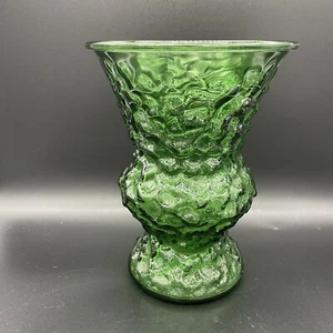 VINTAGE E O BRODY EMERALD GREEN 10” INCH CRINKLE GLASS VASE CLEVELAND OHIO MCM - Picture 1 of 6