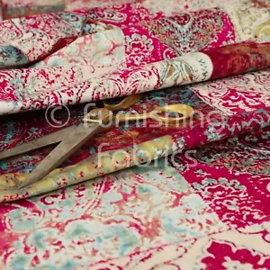 Soft Printed Velvet Patchwork Pink Damask Traditional Pattern Upholstery Fabric - Picture 1 of 5