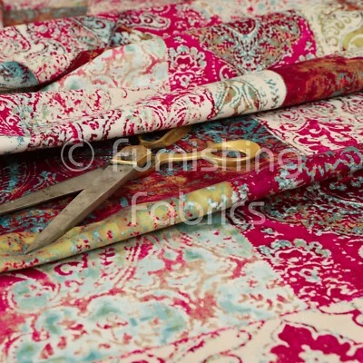 Soft Printed Velvet Patchwork Pink Damask Traditional Pattern Upholstery Fabric - Image 1 of 4