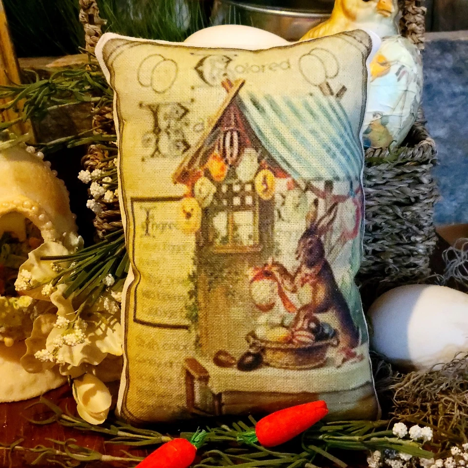 Primitive Farmhouse Easter Bunny Hutch and eggs Tuck Pillow Peg/Door hanger - Image 1 of 1