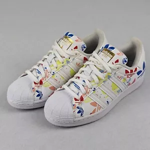 Adidas Superstar 'Allover Trefoil' Multi White Sneakers Size US 7 H00183 As New - Picture 1 of 12
