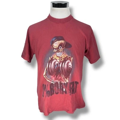 Vintage Lifting Workout 0% Body Fat Skeleton T-Shirt Men’s Large Pink Y2K Tee - Image 1 of 4