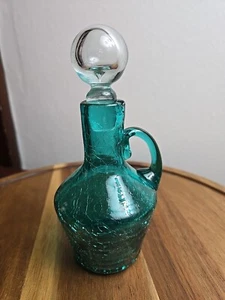 Hand Blown Green Crackle Glass Cruet - Picture 1 of 17