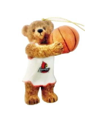 Lindo oso de baloncesto de los Louisville Cardinals de la NCAA con adorno de pelota Foto 1 de 2